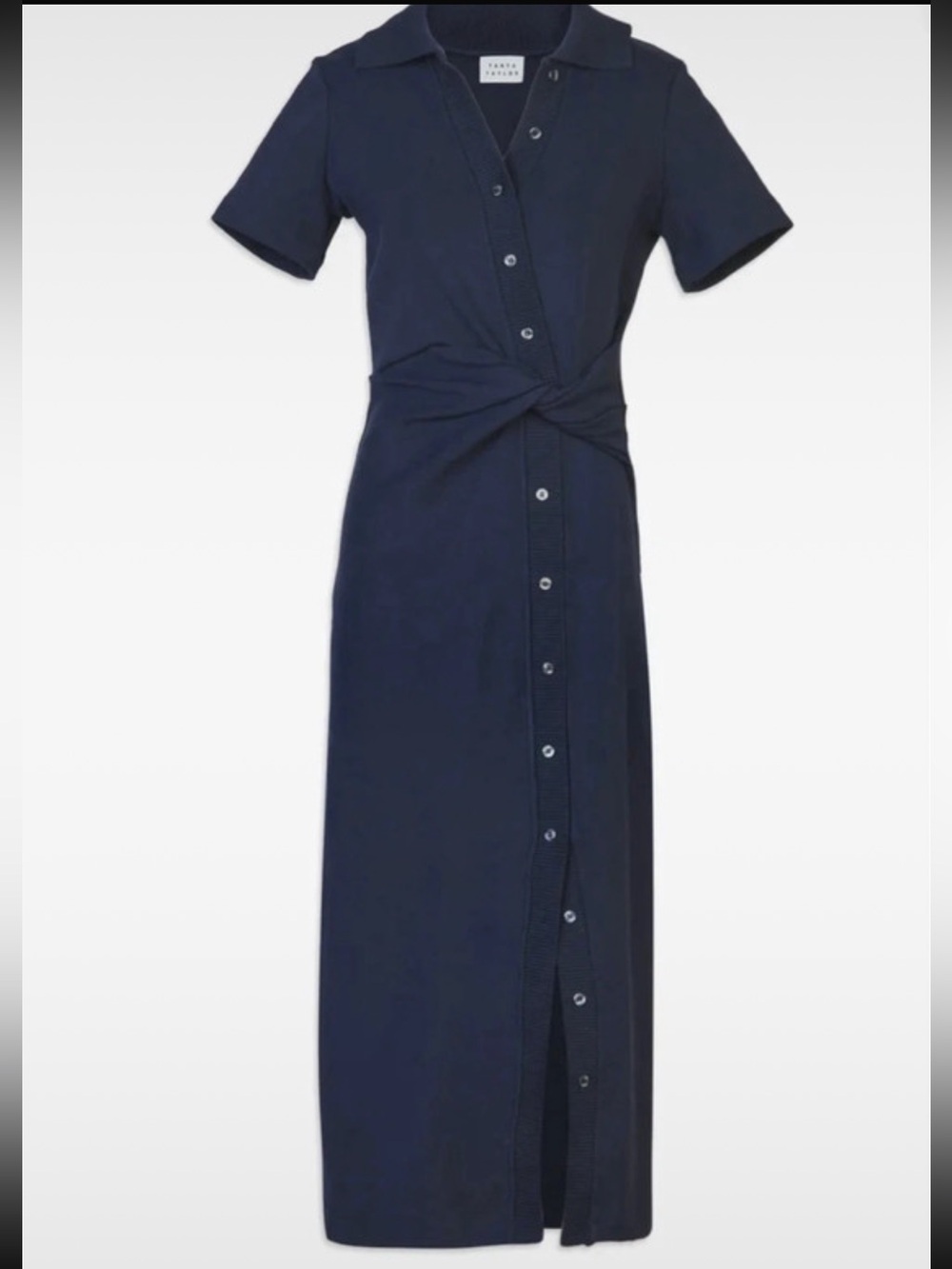 Tanya Taylor Navy Button-Front Twist Maxi Dress